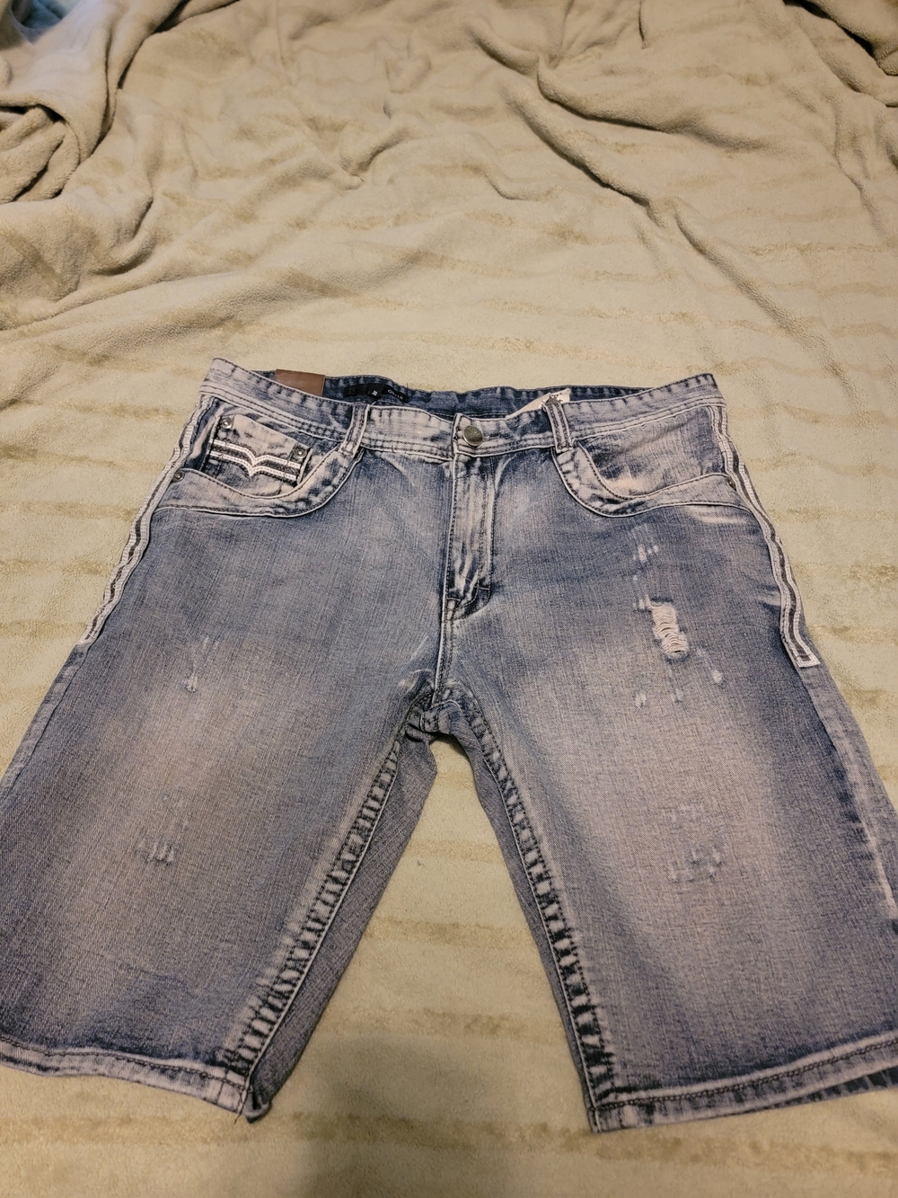 G-Star Light Blue Distressed Jean Shorts